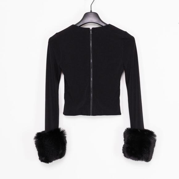 Alice + Olivia Women Delaina Faux Fur Crop Top Black Size XS - Picture 4 of 9